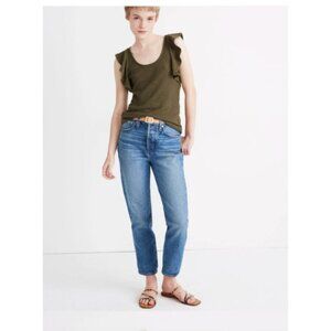 MADEWELL Womens Size Large Olive Green Cotton Ruffle Sleeve Scoop Neck Tank Top